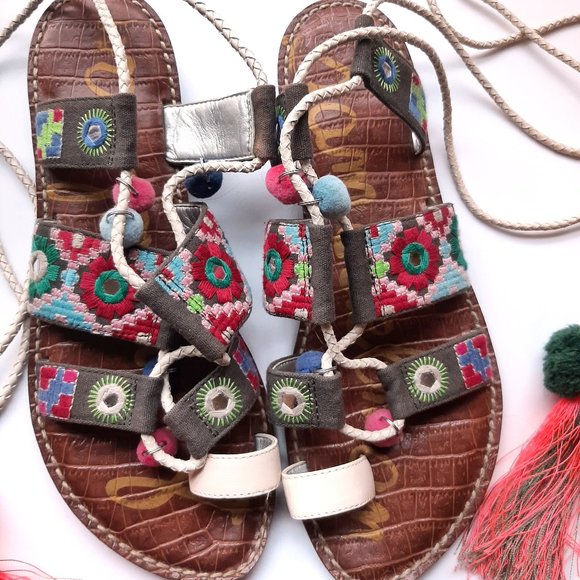 Sam Edelman Gretchen Boho Tassel Ankle Wrap Sandals SZ 8 - Picture 2 of 9